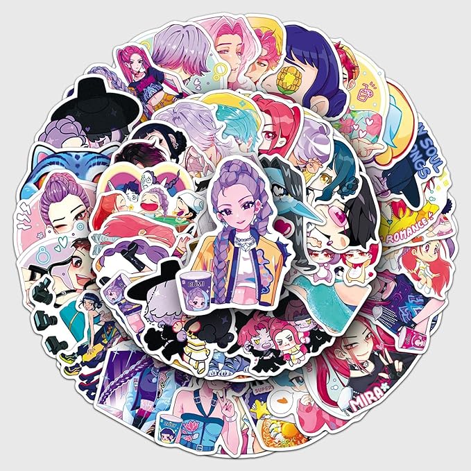 Korean Idol K-pop Demon Hunters Stickers, 50 PCS Korean Cartoon K-pop Stickers for Water Bottles, Demon Hunter Stickers for Teen Girls Boys Adult Laptop Skateboard Phone Case Guitar Travel Case Bike