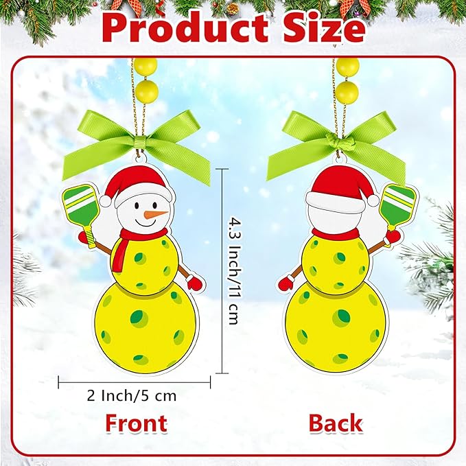 4.3 Inches Snowman Pickleball Christmas Ornament,Wooden Pickleball Snowman Tree Ornament Hanging Decoration for Rearview Mirror, Window, Eaves, Fireplace and Home Holiday Party Decor