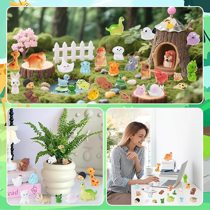 50PCS Mini Resin Animals Tiny Animals Miniature Figurines Bulk for Micro Fairy Garden Landscape Dollhouse Accessories Hide and Seek Crafts Decor Aquarium Toys