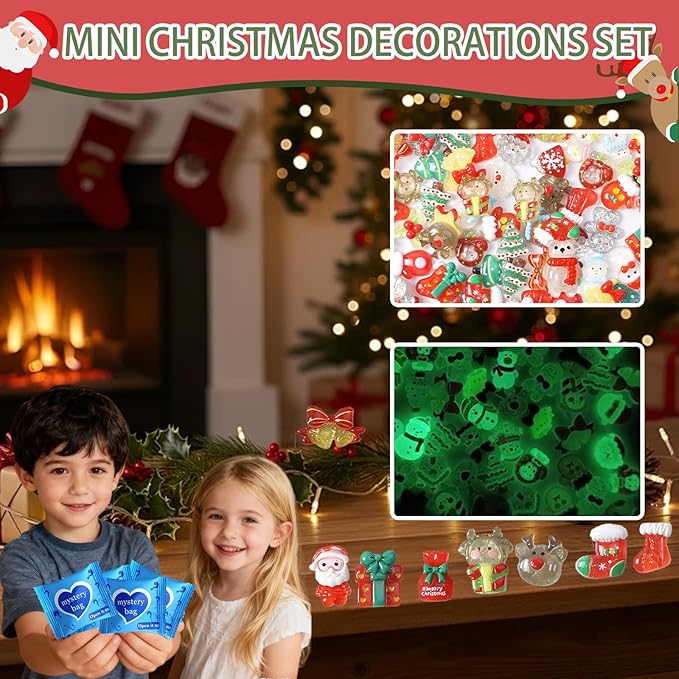 Christmas Glow in The Dark Resin Figures Mini Blind Bags, Individually Wrapped Blind Bag Tiny Xmas Figurines, Collectible Mini Resin Decorations for Christmas Crafts, DIY Decor