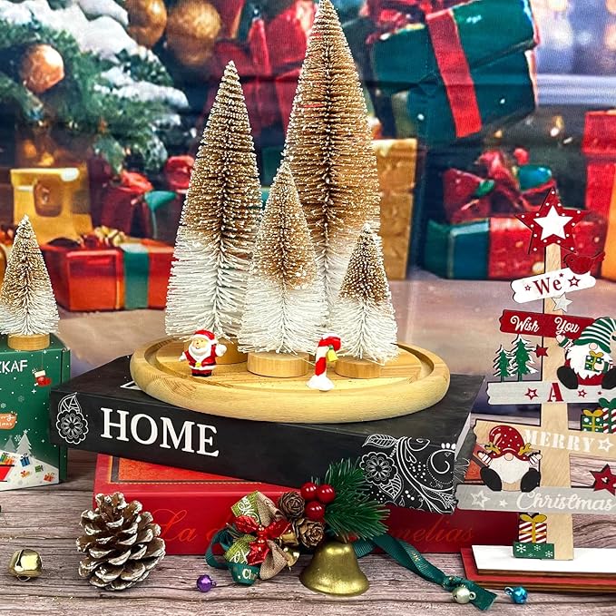 MTKZKAF Mini Christmas Trees Bottle Brush Christmas Trees for Christmas Decorations Multicolor Table Top Gradient Christmas Tree with Wooden Base (Orange+White)