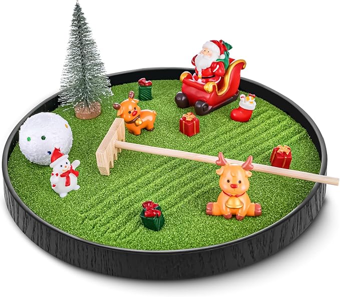 Christmas Zen Garden Kit for Desk –8.2'' Mini Zen Garden Desktop Decor with Christmas Accessories, Home Office Desk Decorations Ideal Holiday Decor Gifts for Family and Friend