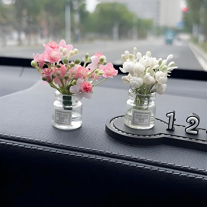 2PCS Mini Smell The Fragrant Rabbit & Pink Peach Blossom Flower Vase Ornaments – Handmade Resin Miniature Vases for Dollhouse, Fairy Garden, Micro Landscape Decor, DIY Craft & Table Centerpiece