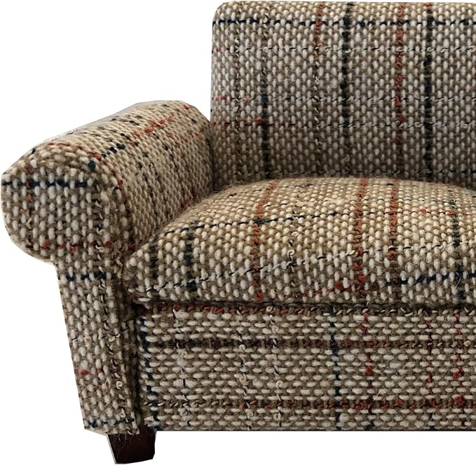 Brown Dollhouse Sofa Couch, Miniature Living Room Furniture Loveseat, Accessories for 6 inch Dolls, 1/12 Scale, Retro