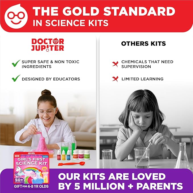 Doctor Jupiter Girls’ First Science Kit for Kids Ages 4-5-6-7-8 | Christmas, Birthday Gift Ideas for 4+ Year Old Girls | STEM Toy Kit with 50+ Experiments | Learning & Educational Projects