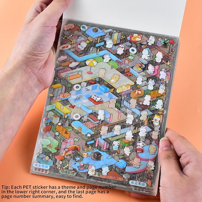 DIY 3D Fun Mini Animal House Scene Stickers Book with Tweezers Make Your Own Shop Amusement Park Sticker Scenes Cute Micro Stickers for Relief Stress Pass The Time(20 Designs)