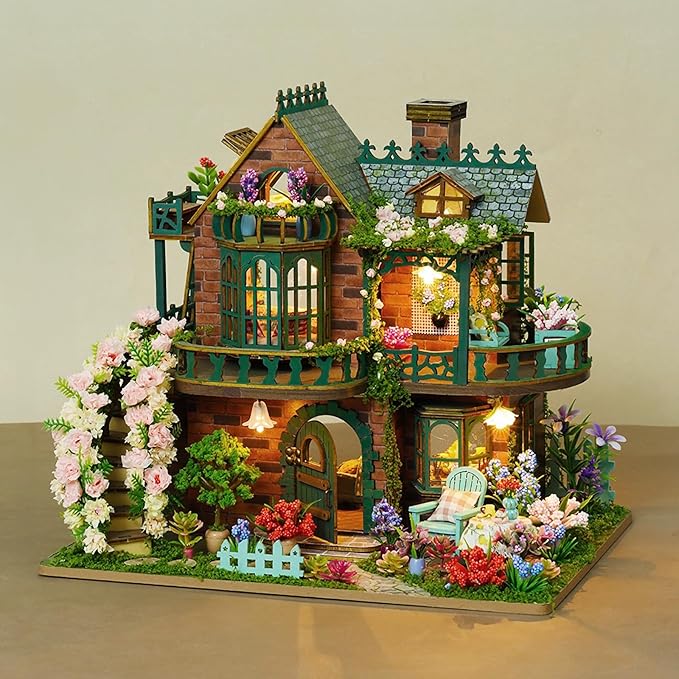 Miniature House Kit, Tiny House Kit with LED, DIY Mini House Building Kits for Adults to Building, Unique Gift for Birthday Christmas, Fairy Garden