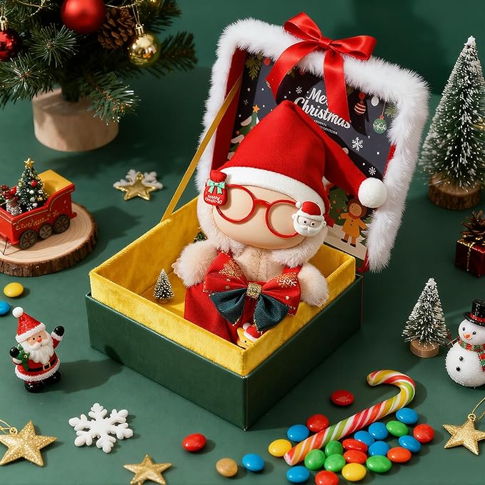 Christmas Clothes for LABUBU Doll (NO Doll), 3-Piece Christmas Overalls Outfits for LABUBU 17cm Dolls, Premium Clothing for LABUBU Unique Dress Up - Christmas Hat + Overalls + Glasses
