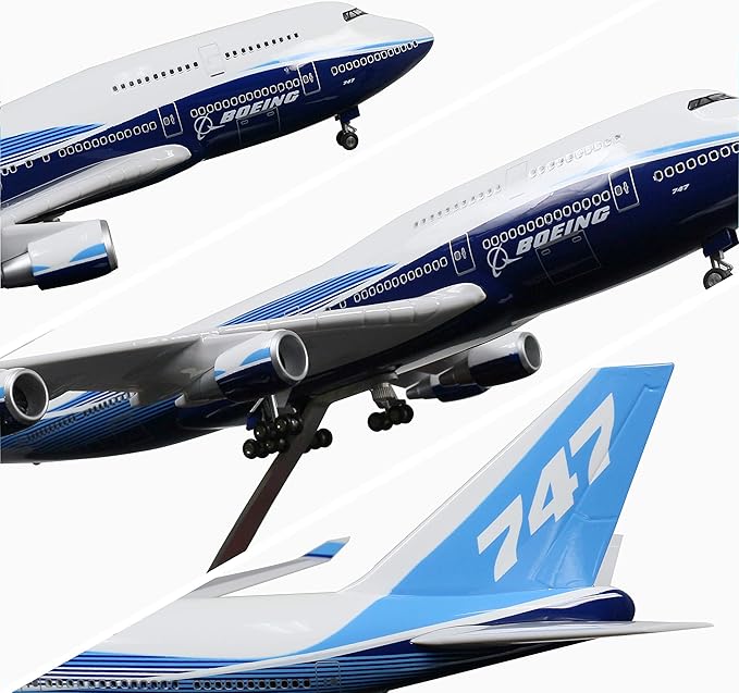 24-Hours 18” 1:130 Model Jet Airplane B747 Model Plane Aircraft Model Diecast Airplane for Adults with LED Light(Touch or Sound Control) for Decoration or Gift