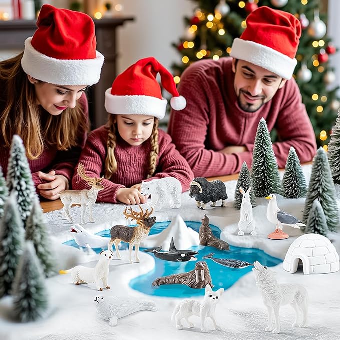 16PCS Mini Arctic Animals Figurines Toys, Winter Polar Animals Toys for Kids Include Polar Bear, Caribou, Orca, Wolf Figurines Cake Toppers Birthday Gifts for Preschool Kids