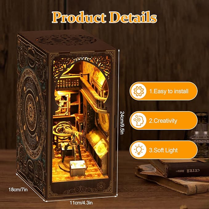 Book Nook Kit for Adult - THRIVINGIVAN DIY Miniature Model Build Dollhouse Kit 3D Wooden Puzzle with Sensor Led Light for Bookshelf Bookend Insert Decor Adults Teen Crafts, 1Pack