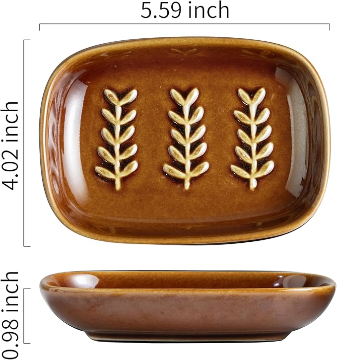 Soap Dish for Shower, Ceramic Soap Holder Soap Dishes for Bar Soap Sponge, Decorative Soap Saver Tray for Bathroom Kitchen Sink Bathtub, Pro-Environment, Extend Soap Life, Dark Brown