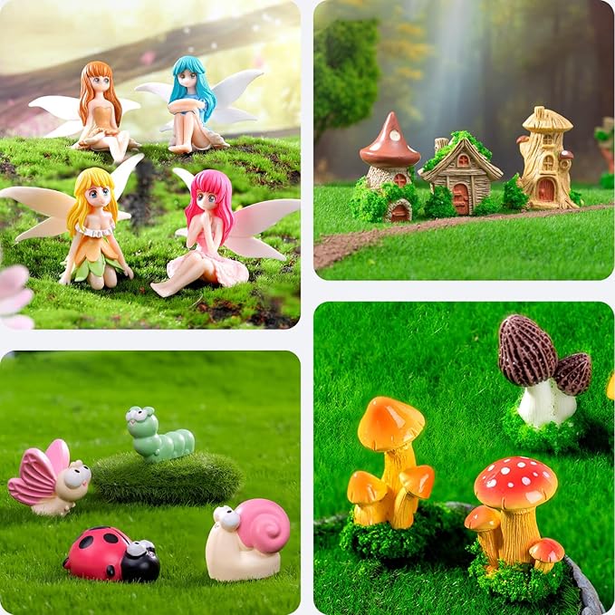 Toosunny 26Pcs Fairy Garden Miniatures Set Resin Mini Landscape Decorations with Bridge Pond House Plant Animals Figures for DIY Terrarium Dollhouse Desk Plant Decor