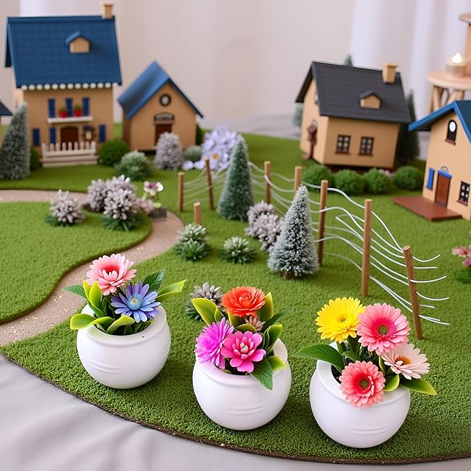 5 Pcs Colorful Miniature Dollhouse Flowers Mini Faux Potted Flowers Tiny Fairy Garden Flowers Doll House Garden Plants Mini Artificial Flower Plants Small Fake Plants
