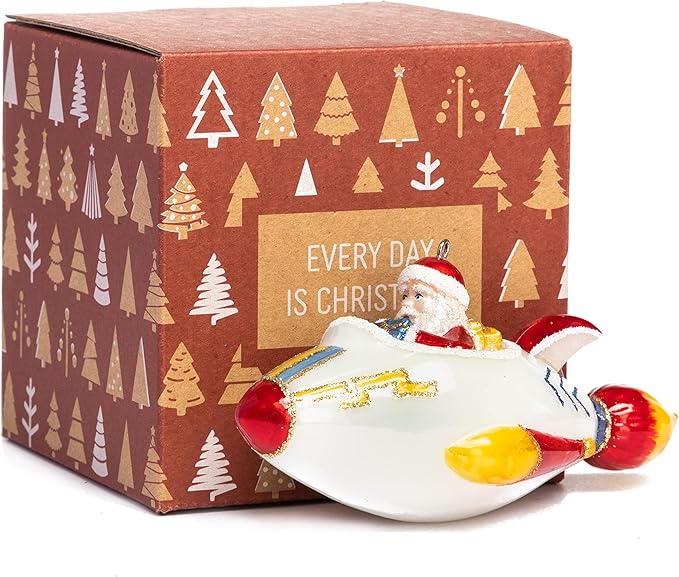 Every Day is Christmas Glass Blown Ornaments Cute Hand Made Figurines Tree Decoration, Rocket Santa