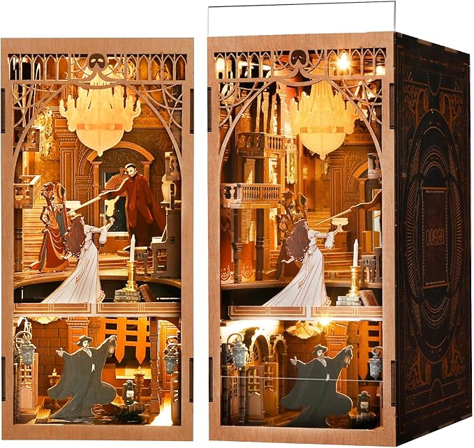 Book Nook Kit, DIY Miniature Dollhouse Booknook Kit, 3D Wooden Puzzle Bookend Bookshelf Insert Decor with LED Light for Teens and Adults (Phantom of The Opera)