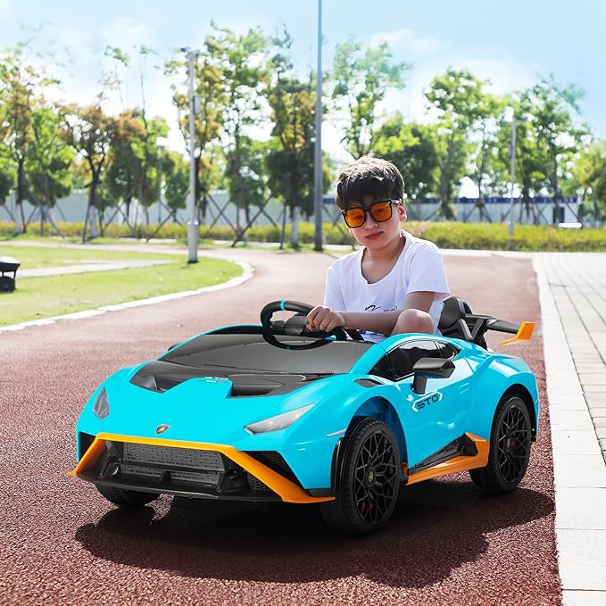 Lamborghini Kids Car TOBBI 12V Ride on Toys with Parental Remote Battery Powered Children Motorized Vehicles for Kids to Drive Lambo Ride on for Toddlers 3-8, Blue