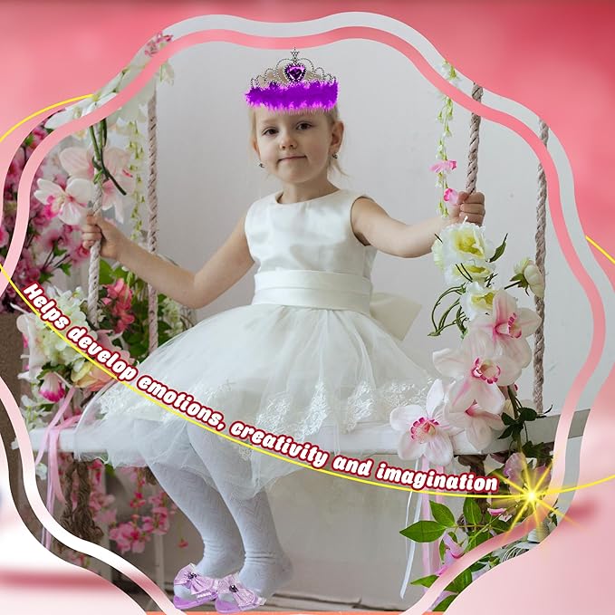 8 Pcs Princess Dress Up Set Includ 4 Pairs Heels Shoes 4 Crown for Little Girls Princess Role Play Toddler Pretend Birthday Gifts Princess Party Favor