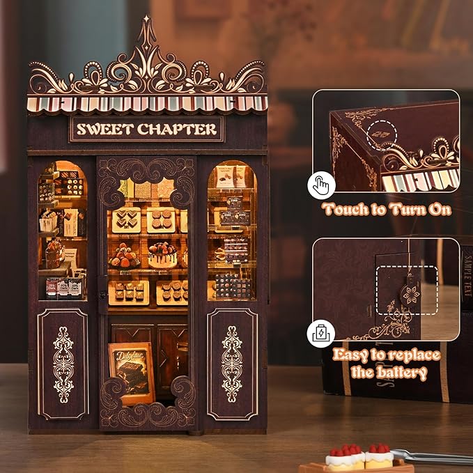 KERNOWO Book Nook Kit, DIY 3D Wooden Puzzles for Adults, Teens and Beginners, Miniature Tiny House Kit for Bookshelf Decor, Bookish Gift for Family, Friends, Book Lovers (Sweet Chapter)