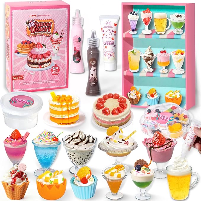 18 Minature Food Slime Kit, Mini Sweet Dessert & Drink, Arts and Crafts Set, DIY Kitchen Pretend Play Toys, Christmas Birthday Party Favors Gift for Girls Kids Ages 8-12, NOT Edible