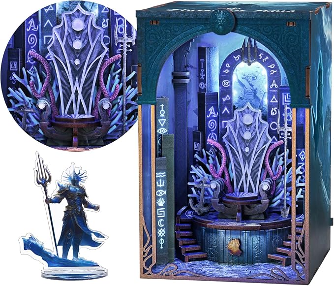 Book Nook Kit - 3D Wooden Puzzle for Beginners, Adults and Teens, DIY Miniature House Dollhouse Kit Booknook Tiny House Bookshelf Decor, Gifts for Family, Friends (Throne of Aqua)