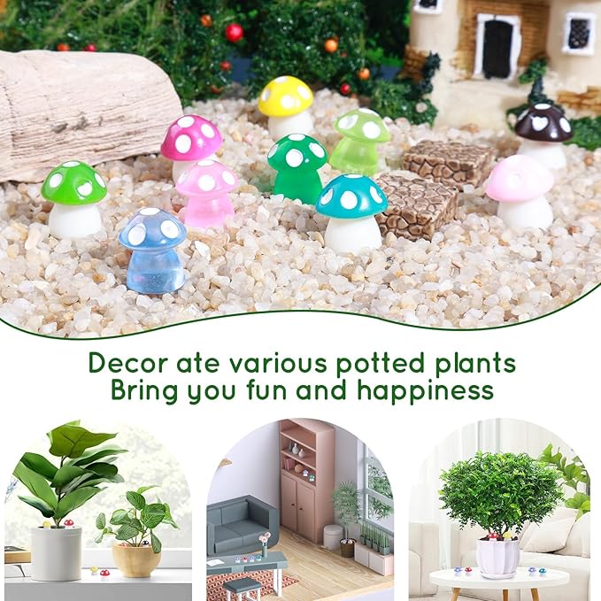 180 Pcs 18-Color Mini Resin Mushroom Figures,Glow in Dark Miniature Figurines Bulk for Fairy Garden,Dollhouse Décor,Terrarium & Scavenger Hunts - Tiny Mushroom Accessories with Realistic Details