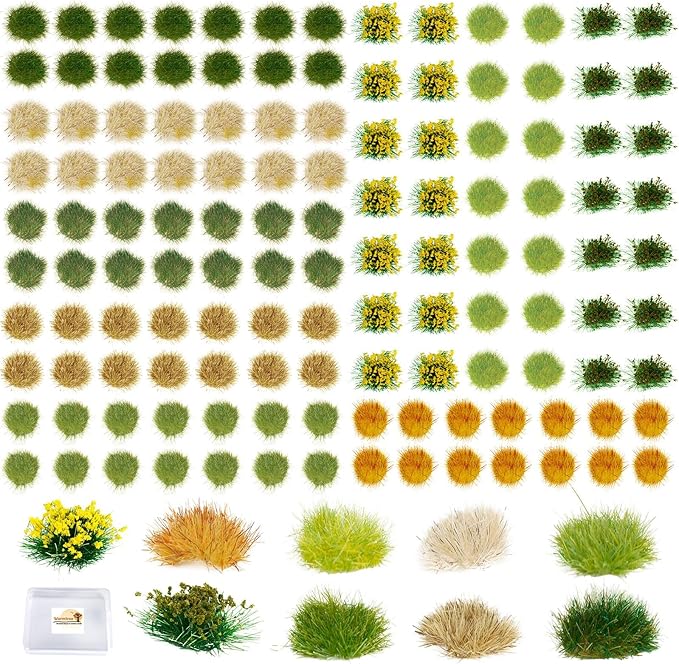Warmtree 126 Pcs Static Grass Bushy Tufts Lowland Shrubs Tuft Terrain Model Kit for Train Landscape Railroad Scenery Sand Military Layout Model Miniature Bases and Dioramas