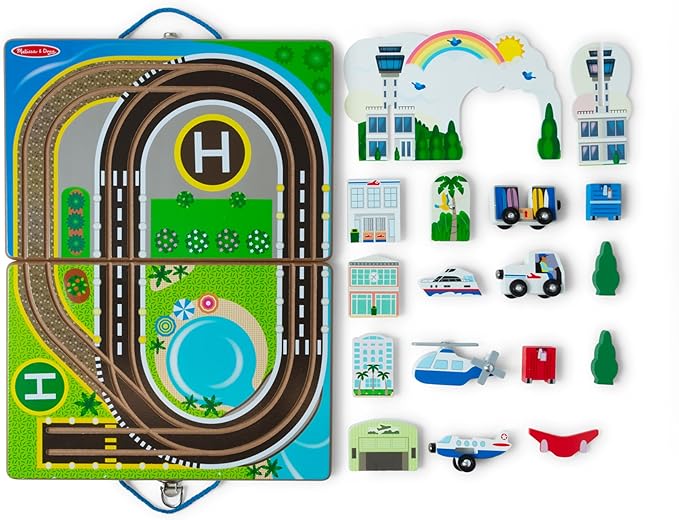 Melissa & Doug Take-Along Airport Play Set, Vehicles, Built-in Tracks for Boys and Girls Ages 3+ - FSC-Certified