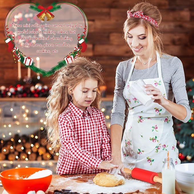 20 Pcs Small Rolling Pin Kids 9 Inch Mini Rolling Pin Silicone Wooden Cooking Pins Baking 5 Colors Non Stick Kids with Wooden Handle for Christmas Kitchen Dough Cookie Pastry Fondant Cake
