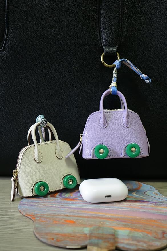 Buyborgood Women's 2 PCS Mini Tote Bag Charms Keychain Pouch Small Coin Purse Wallet, Purple+White