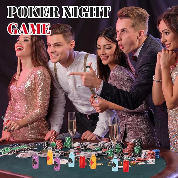 Romooa 60 Pack Casino Mini Liquor Bottles Set Poker Party Decor 1.6oz Las Vegas Shot Bottles with Caps, 10 Funnels, 60 Labels Casino Game Night Decoration Birthday Christmas Party Favor Gifts Supplies