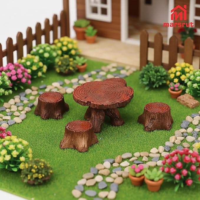 5Pcs Miniature Table and Chairs Set Fairy Garden Accessories, Mini Resin Village Furniture Ornaments Kit for DIY Craft Gift Dollhouse Succulents Home Outdoor Decoration