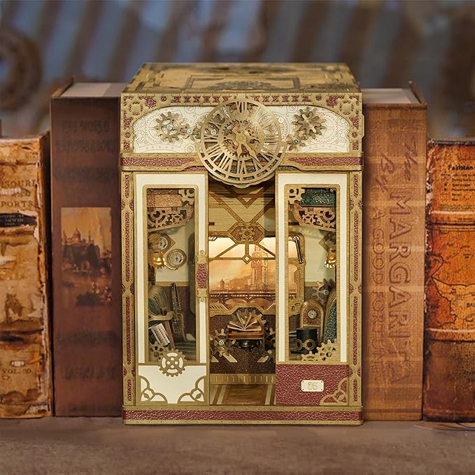 Tonecheer DIY Book Nook Kit for Adults, Miniature Infinity Train Cabin Steam Age Vintage Carriage Model, Wooden 3D Puzzle Dollhouse Booknook Decorative Bookend Gifts (Steam Fantasy)