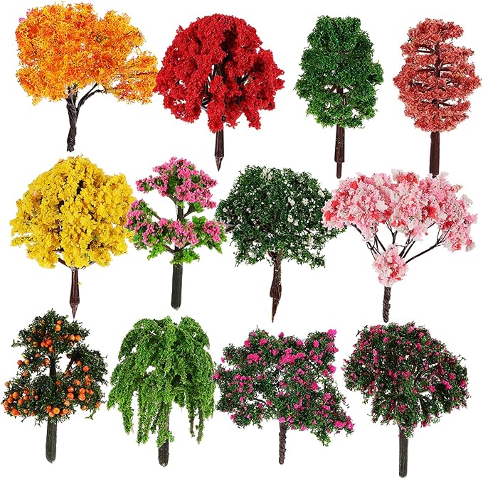 TOPPERFUN 12Pcs Miniature Model Trees Set 3.34In Small Fake Trees for Train Scenery DIY Craft Decorations Architectural Model Landscaping Accessories