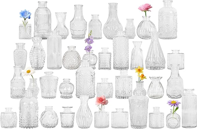 40Pcs Glass Bud Vase Set,Small Flower Vase for Tables Centerpieces Decor, Mini Vintage Clear Vase for Home,Wedding,Party Decorations