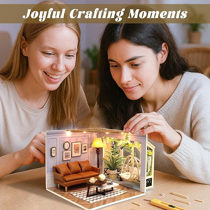 Flever DIY Miniature House Kit, Tiny Home Kit with LED Light, Mini House Build Craft Kits for Adults and Teens, Home Decor Creative Gift for Family/Friends(Warm Moment)