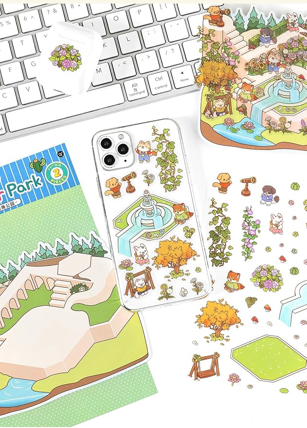 DIY 3D Sticker Scenes Kit: 4 Sets Miniature Room & Shop Stickers for Teens & Adults - Create Your Own Cute Cartoon Worlds, Stress Relief Craft