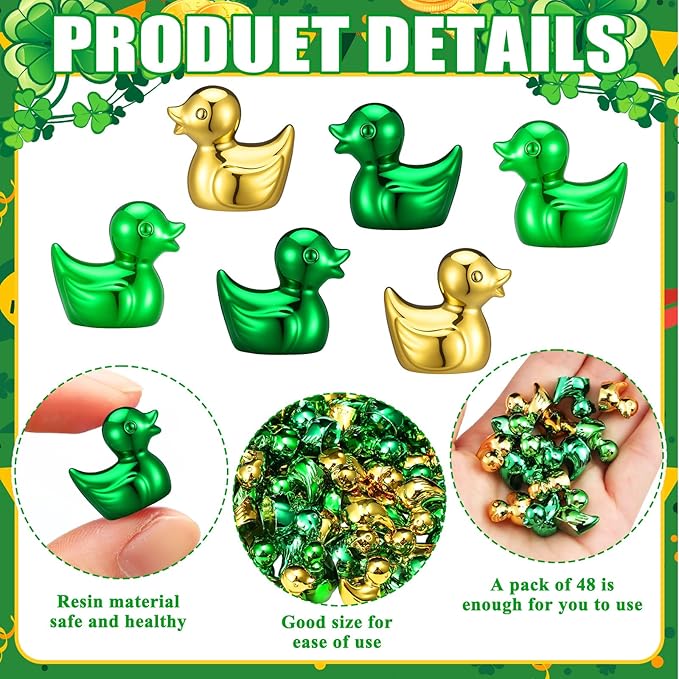 100 Pcs Shiny St. Patrick's Day Mini Duck Figures Colorful Irish Festival Duck Decor Micro Landscape Aquarium Garden Hide and Seek Decoration Charm for Party Gift(Green Gold)