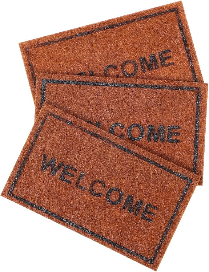 Alasum Mini Welcome Carpets for Dollhouse, Handcrafted 1:12 Scale Miniature Floor Mats, Soft Brown Entryway Rugs for Dollhouse Decor, Home Decoration & Playsets (3Pcs Set)
