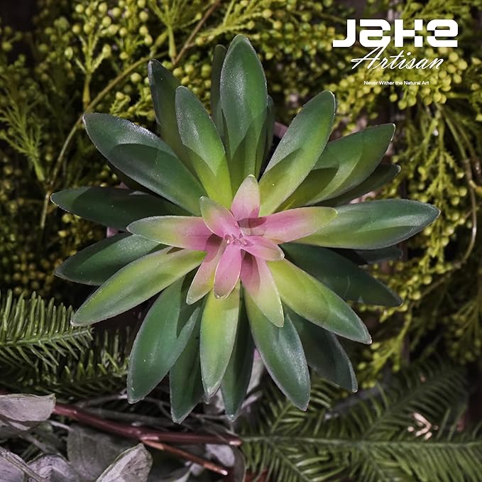 JaHe Artisan Potted Fake Succulent, 7.5” Artificial Succulents in Cement Bowl Faux Realistic Greenery Plant for Home Office Desk Bathroom Livingroom Boho Shelves Decoration, Table Centerpieces
