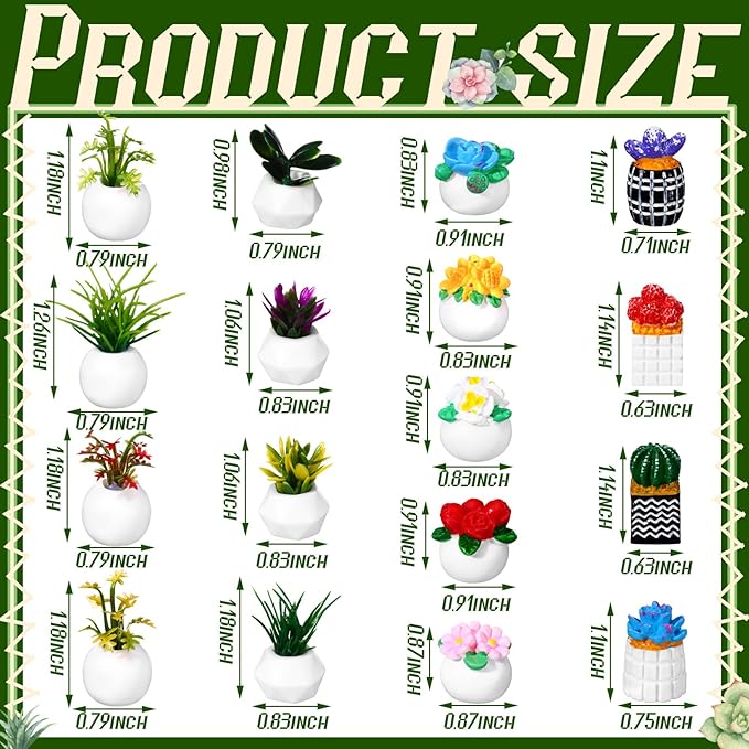 Threehoney 30 Pcs Miniature Dollhouse Plants Accessories Mini Artificial Potted Flower Tiny Resin Greenery Cactus Figurines for Doll House Gift DIY Garden Bonsai Micro Landscape Decoration(Plants)