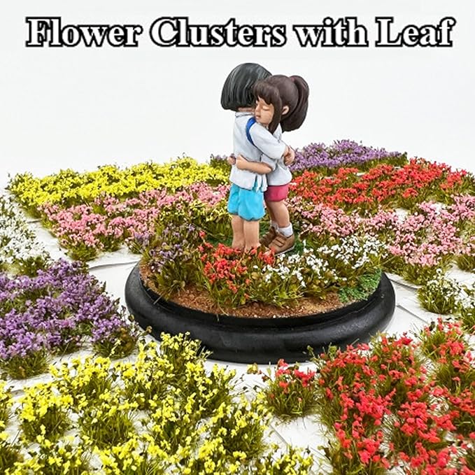 Woohome 32 PCS Static Grass Tuft Model Grass Tufts Railway Artificial Grass Pink Bushy Tuft Flower Cluster Vegetation Groups for DIY Architecture Building Model Train Landscape Railroad Scenery