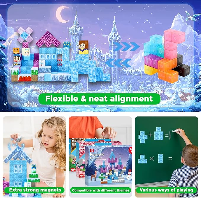 150PCS Magnetic Blocks - Magnet Building Blocks, Magnet Cubes Tiles Princess Castle Toy, STEM Montessori Sensory Stacking Toys Birthday Gift for Kids Ages 3 4 5 6 7 8 9 10 Years Old