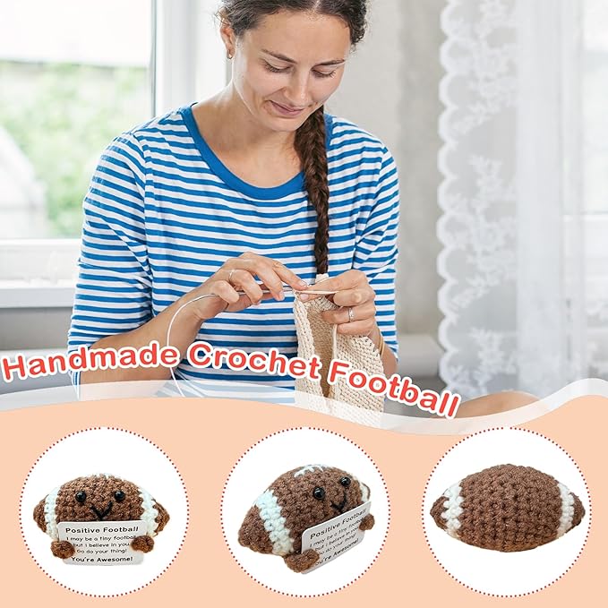 Zelaxeyi Funny Crochet Mini Football Gift for Football Lovers,Birthday Gifts for Men Women Footballs Players Emotional Support Crochet