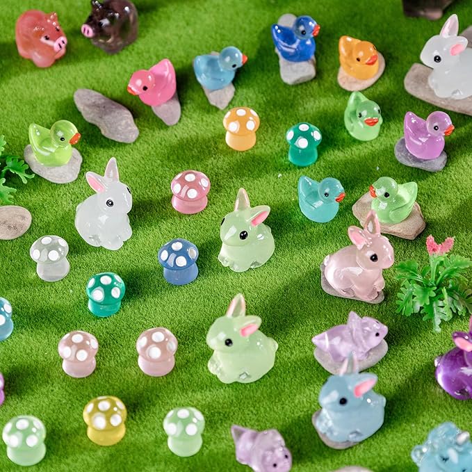 140Pcs Glow-in-The-Dark Mini Resin Animal Figurines Miniature Figures Glowing in The Dark Garden Accessories Aquarium Landscape Bonsai Ornaments