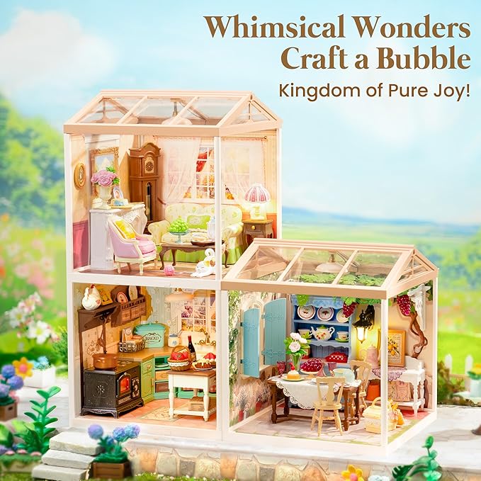 ROBOTIME Super Creator Kits, Miniature House Kit, DIY Plastic House Building Toy Set with LED, Tiny Garden Making Kit Model Craft Hobby Unique Gift (Midsummer Dream Yard)