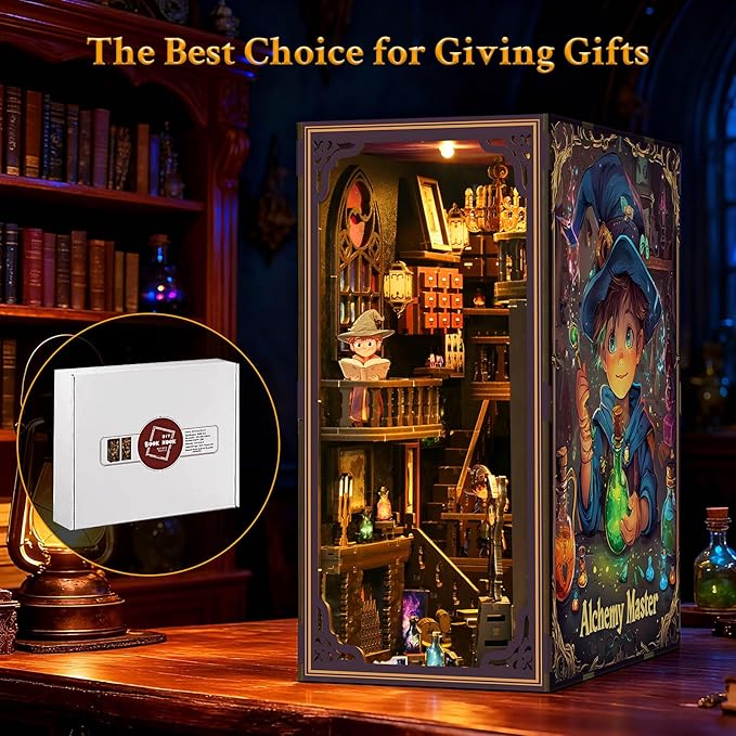 Book Nook Kit-DIY Miniature Dollhouse Booknook Kit, 3D Wooden Puzzle Bookend Bookshelf with LED Light for Adults, Teens 14+, Gifts for Family, Friends(Little Prince of Magic)