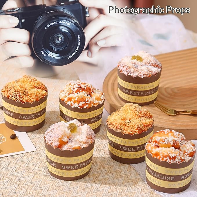 Joeabor Fake Cupcakes, Artificial Cupcakes for Display, Realistic Fake Food, Artificial Cake Fake Desserts Pastries for Decoration, Decorative Faux Cakes Set A 6 Pack