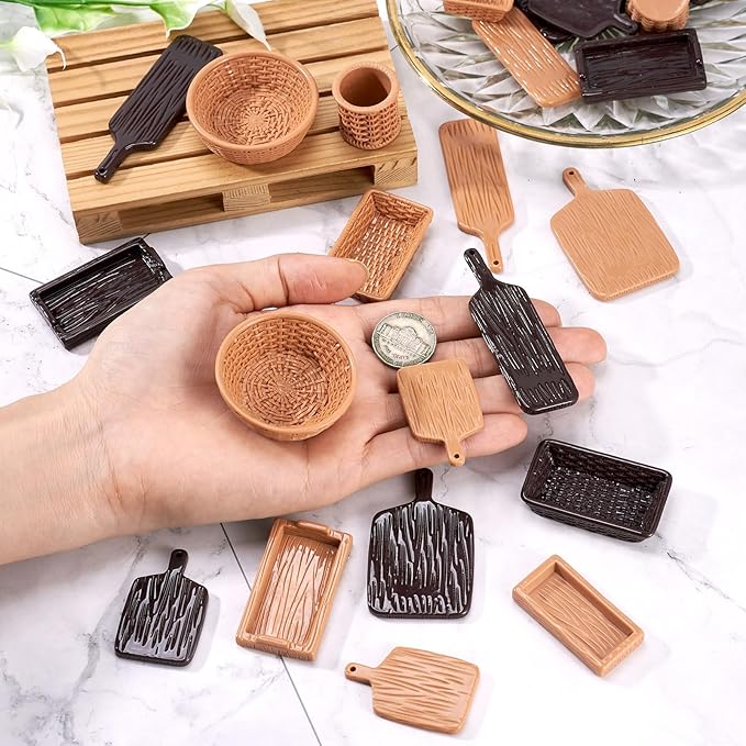 26 Pcs Plastic Miniature Trays Miniature Kitchen Basket Food Trays Cute Tableware Dishes Dollhouse Ornaments for Landscape Dollhouse Garden Tea Party Decor