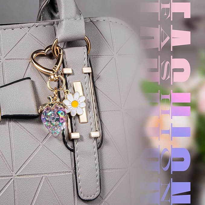 Wikavanli Cute Strawberry Keychain,Bag Charms,Kawaii Heart Flower Daisy Key chains Accessories Decor for Women Girls Purse